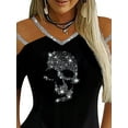 thumbnail image 5 of Gvmfive Women Tops Rhinestone Cold Shoulder T Shirt Short Sleeve Casual Tunic Blouse, 5 of 6