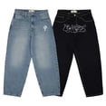 thumbnail image 3 of Pantalones de calle americanos, vaqueros informales holgados, vaqueros de cintura alta a la moda retro hip-hop para hombre, 3 of 5