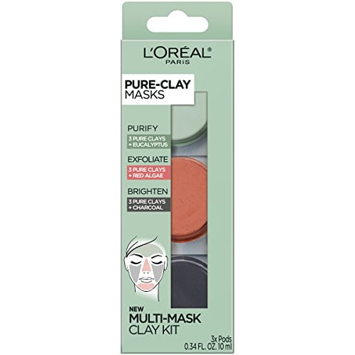 L'OrÃal Paris Skincare Pure-Clay Face Mask Trial Size Set, Includes 3 Different Face Masks Made With Charcoal, Red Algae and Eucalyptus, Set