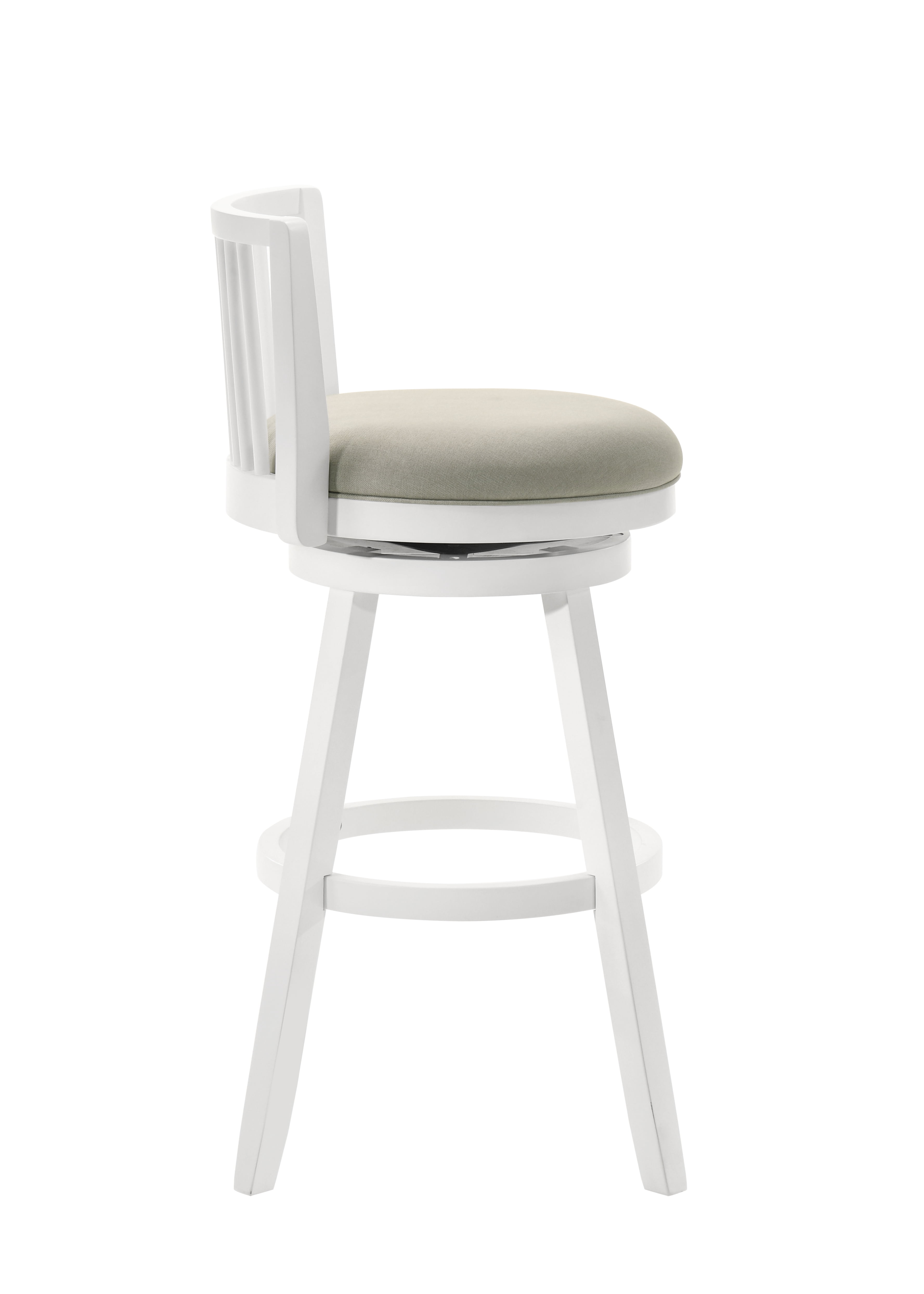 Harper 30 in. Matte White Bar Height Rubberwood Swivel Barstool with Fog Fabric Seat - Set of 2