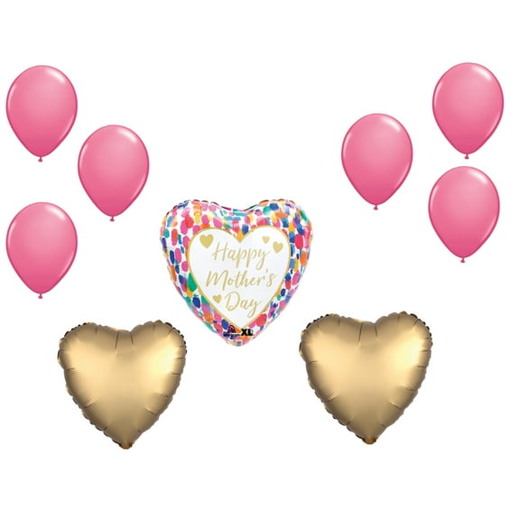 LOONBALLOON Mother's Day Theme Balloon Set, Standard Size Heart Shape Mother's Day Satin Colorful Watercolor Balloons and 6x Latex Balloons