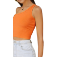 thumbnail image 4 of Women's Sexy One Shoulder Sleeveless Ribbed Crop Top, Orange(S), 4 of 6