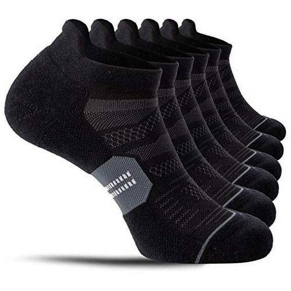 CelerSport 6 Pack Men's Running Ankle Socks with Cushion, Low Cut Athletic Tab Socks, Black   Grey, X-Large