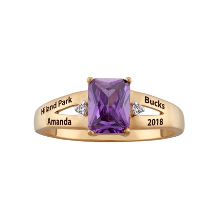 Freestyle, Women's 18kt Gold Plated Sterling Silver Emerald-Cut Birthstone Fashion Class Ring, High School or College Graduation