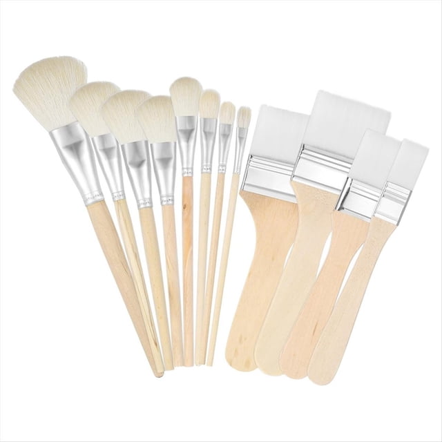 Pincel para Fregona Pintura Acrílica, Juego de Pinceles Acrílica Varios Tamaños, Mezclar con Madera, 12 Piezas