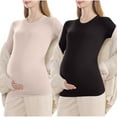 thumbnail image 1 of MeetoTime Women's Maternity Clothes Solid Color Round Neck Long Sleeved Top Thin Pregnancy Base Shirt, 1 of 4