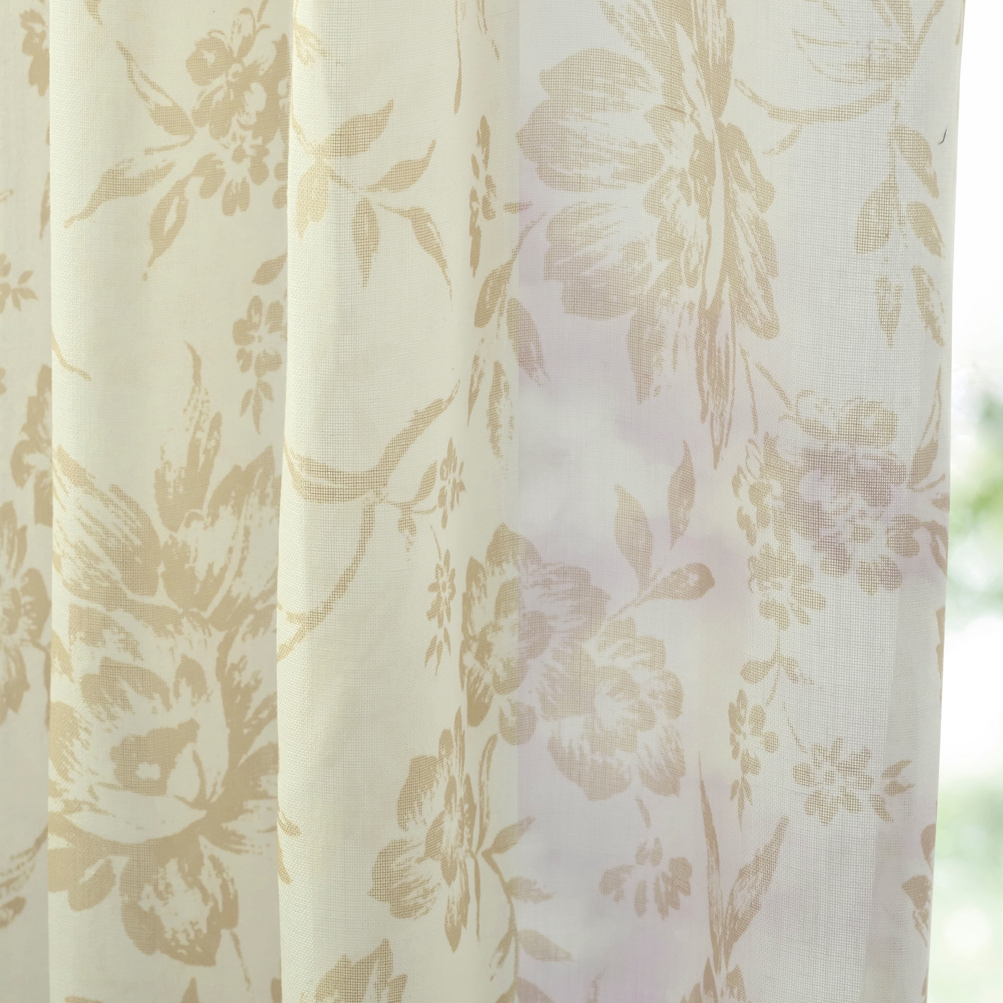Martha Stewart Etched Floral Curtain Panel Pair, Linen, Pole Top, Light Filtering, Indoor, Adult, 2 Piece Set, 50" x 95"