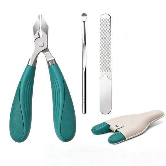 Nail Clippers for Thick Nails Slanted Toenail Clippers Wide Jaw Nail Cutter 3 in 1 Set with PU Case Heavy Duty Nail Clipper for Seniors Men and Women