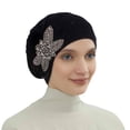 thumbnail image 3 of MEICHEN Women's Elegant Soft Velvet Turban Beanie with Beaded Flower Hat Chemo Headwear Ladies Summer Essentials Fall Fashion Accessories, 3 of 6