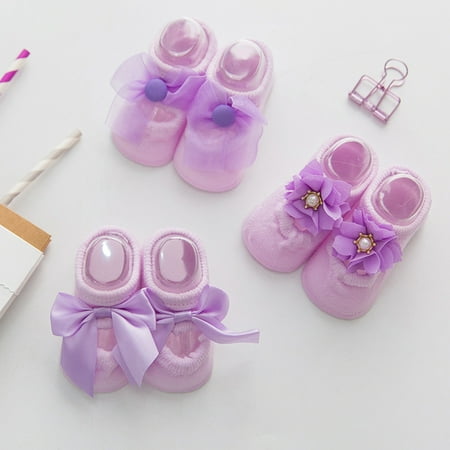 

YOHOME 3Pair Infant Cartoon Newborn Baby Girls Boys Lace Floral Anti-Slip Warm