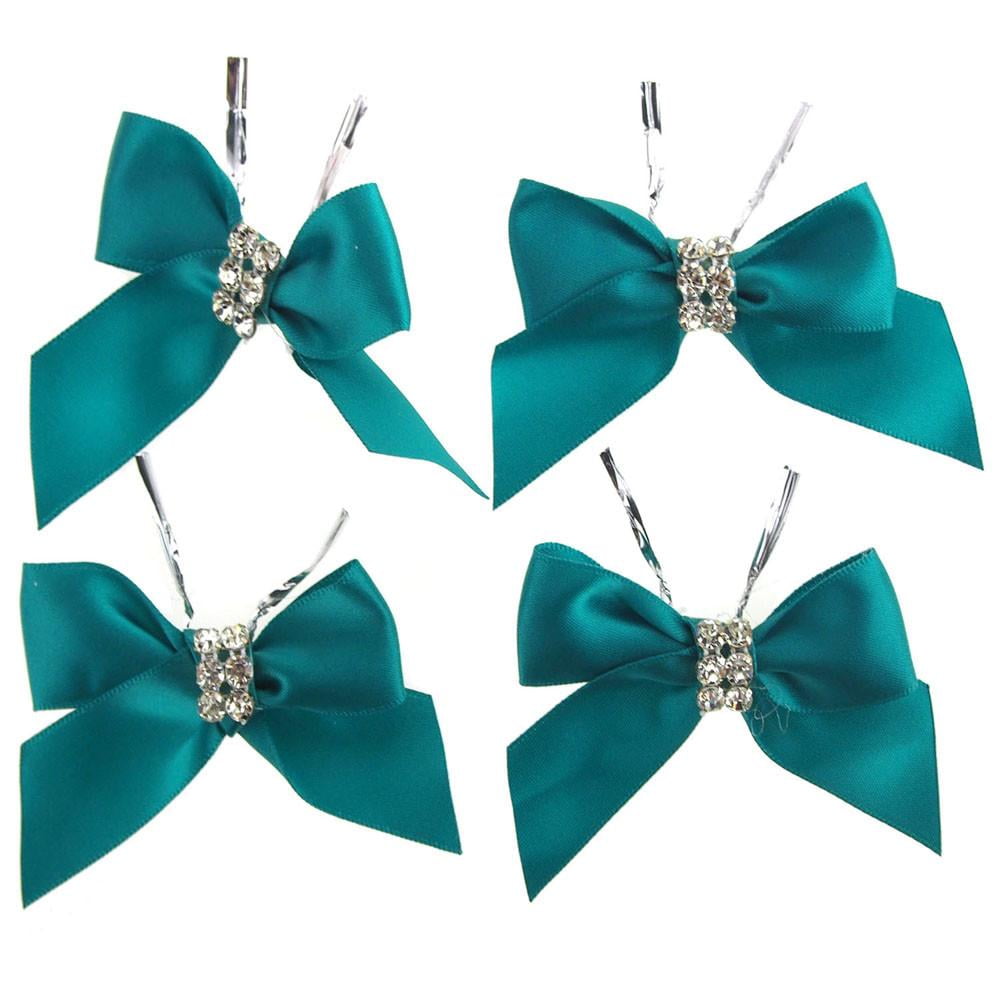 Pre-Tied Satin Bows with Rhinestone, 3-Inch, 4-Piece, Aqua - Walmart.com