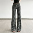 thumbnail image 2 of Ynynloco Flare Pants for Women Striped Drawstring Elastic Waist Full Length Wide Leg Pajama Pants Stretchy Loose Comfy Casual Trousers, 2 of 9