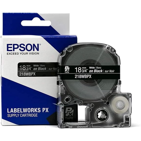 Epson LABELWORKS 218WBPX - White on Black PET Label Maker Tape - 3/4" (18MM) Wide, 30 ft