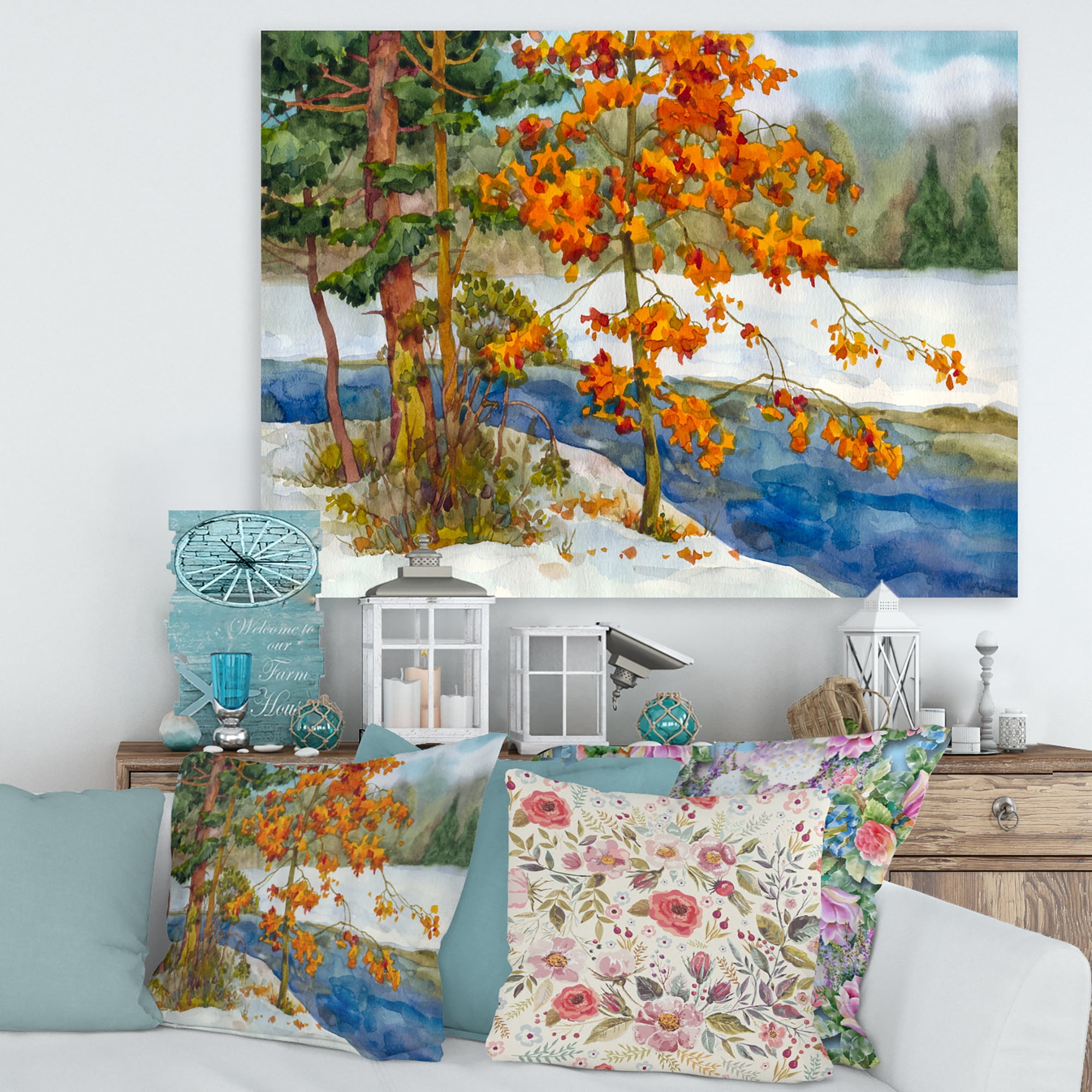 Designart ' Stream Through The Winter Forest I ' Lake House Canvas Wall Art Print