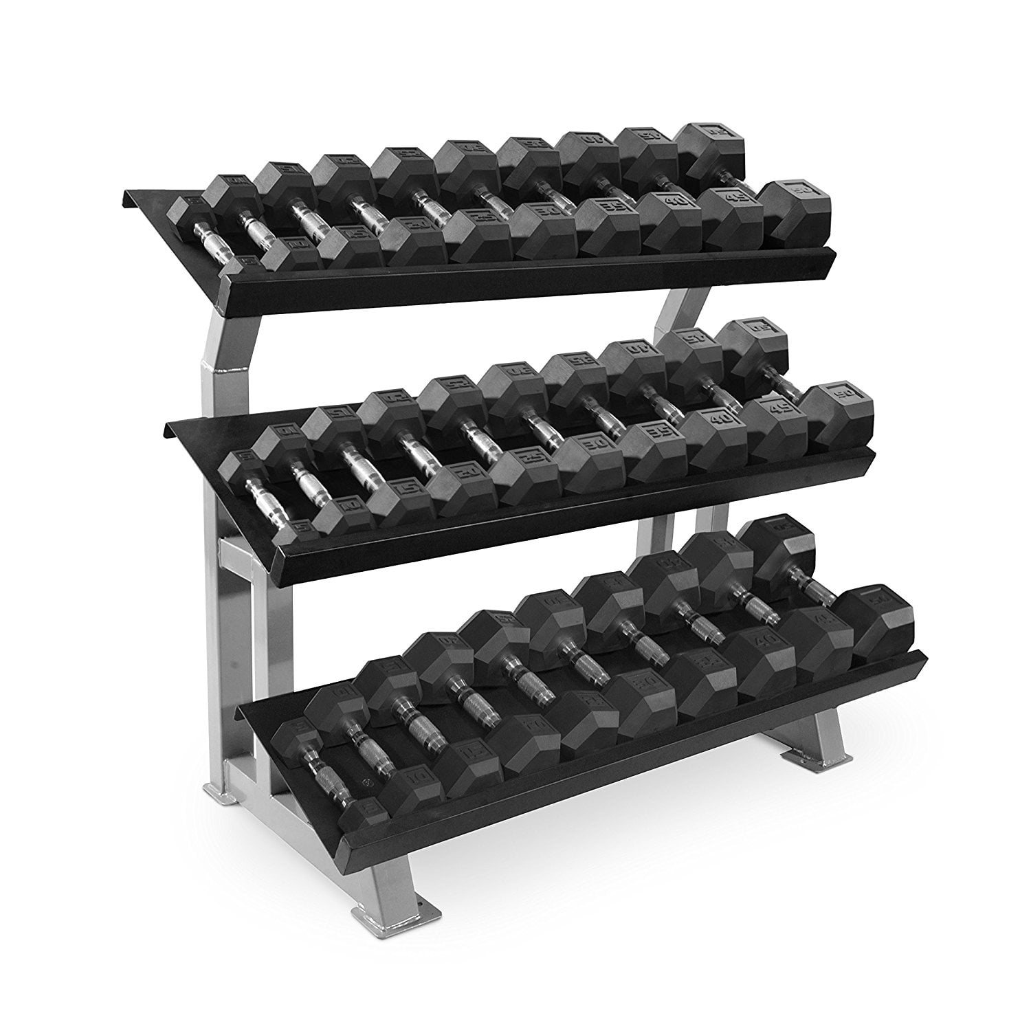 WF Athletic Supply 1200lb Rubber Hex Dumbell Set With Rack (575lb