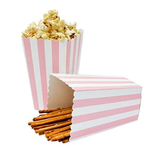 BinaryABC Cajas de Palomitas de Maíz Vajilla Decorativa con Patrón de Rayas para Fiesta 11,5 x 5 CM 24 Piezas Rosa