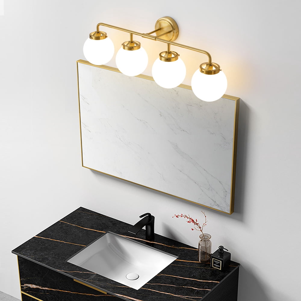 Vanity Lights for Bathroom Gold 4-Light Globe Mordern Vanity Light Fixtures Over Mirror with White Globe Shade