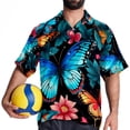 thumbnail image 4 of Flower Butterfly Men's Button Down Spread Collar Casual Printed Short Sleeve Summer Beach Unisex Shirts, 4 of 6