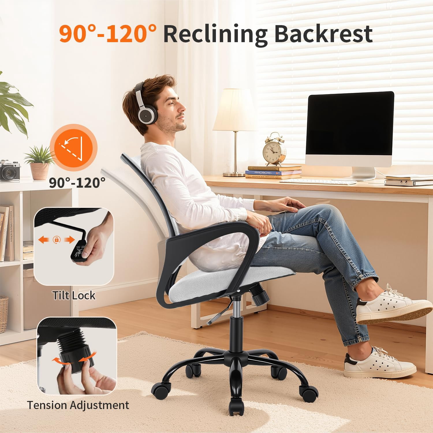 BestOffice Mesh Swivel Office Desk Chair, White