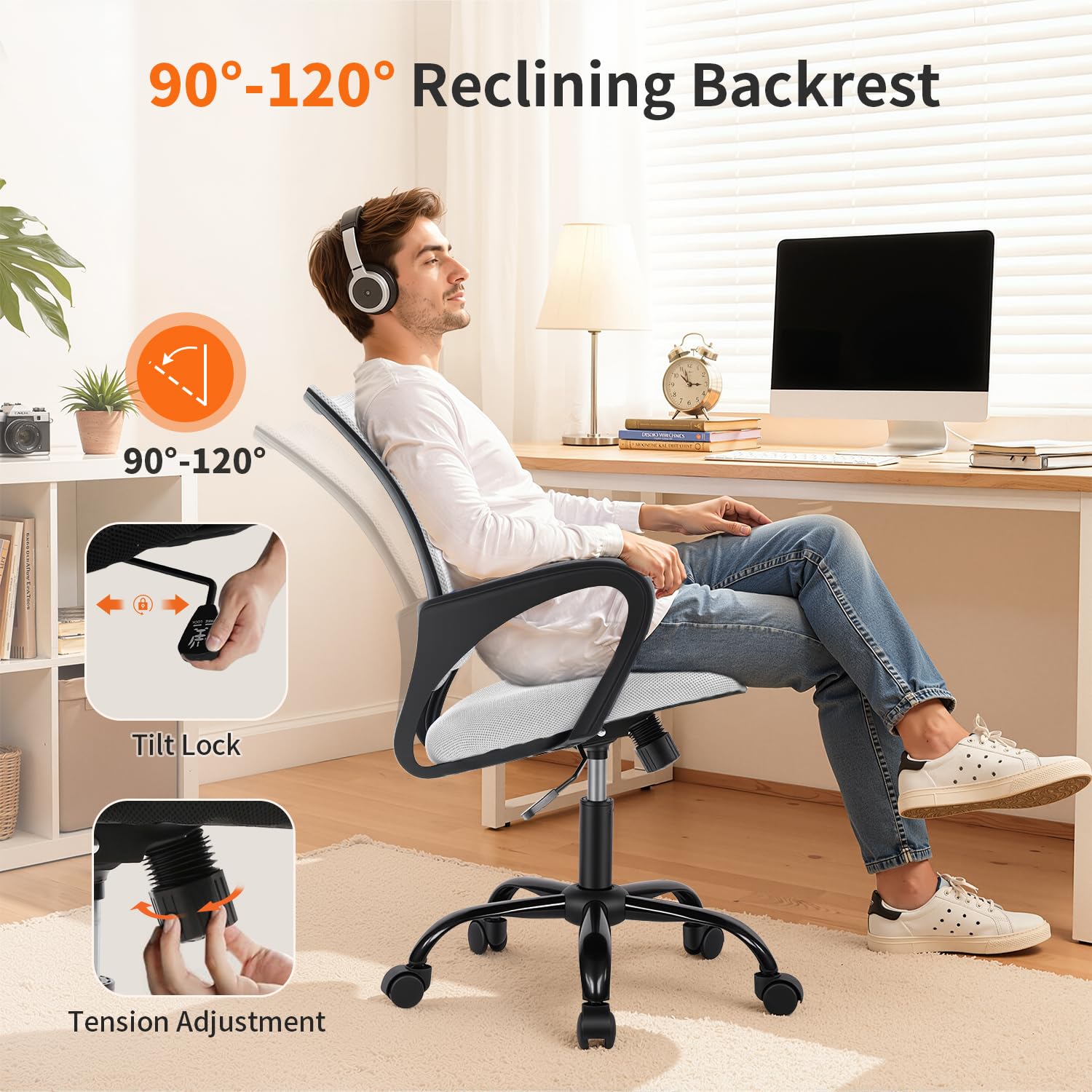 BestOffice Mesh Swivel Office Chair, White photo 5