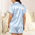 thumbnail image 4 of BaoFuBaoMei Button up Satin Pajamas Women Collared Short Sleeve Top and Shorts Sleepwear 2 Piece Striped Comfy Lounge Set, 4 of 6