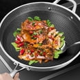 thumbnail image 3 of Stainless Steel Wok Honeycomb Grain Frying Pan Handled Kitchenware Traditional Pan, 3 of 8