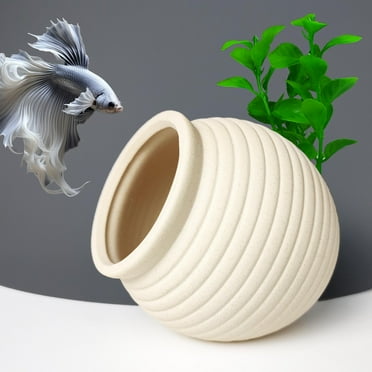 Aquarium Decor Rock Betta Fish Tank Decorations Ceramic Hideout Stone for Fish Shrimp Turtle Crab to Breed, Rest and Play, Small Fish Bowl Hiding Cave, Pot Shaped Betta Toys