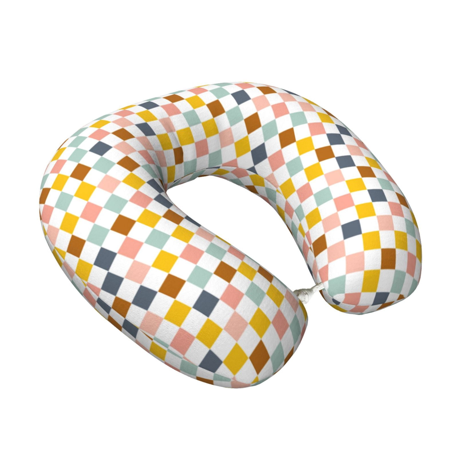 Xecao Colorful Checkered 1 Print Memory Foam Cervical Neck Pillow Versatile U-Shaped Pillows for Home,Office,Camping,Travelling,Soft Washable Cover