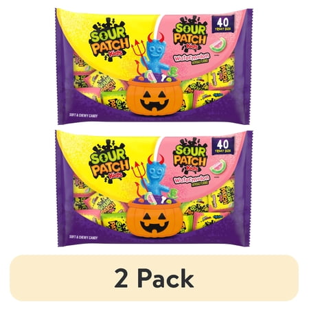 (2 pack) SOUR PATCH KIDS Original & Watermelon Halloween Candy Variety Pack, 40 Trick or Treat Bags