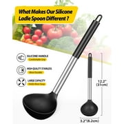 Bundlepro Silicone Large Deep Ladle Spoon for Soup, Non-Stick Kitchen Utensils for Scooping, Black