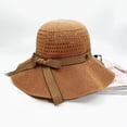 thumbnail image 4 of ruhuadgb Sun Hat Folding Sun Protection Knitted Wide Brim Ribbon Bow Women Beach Hat for Outdoor, 4 of 8