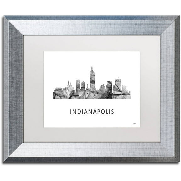Trademark Fine Art 'Indianapolis Indiana Skyline WB-BW' Canvas Art by Marlene Watson, White Matte, Silver Frame