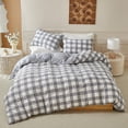 thumbnail image 1 of SIABC-Duvet Cover Set Queen Size, 3pcs Washed Microfiber Checkered Seersucker Bedding Set, Grey Grid Soft Breathable Textured Duvet Cover with Zipper & Corner Ties for All Seasons, 1 of 4
