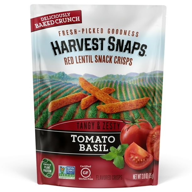Harvest Snaps Red Lentil Snack Crisps Tomato Basil 3oz