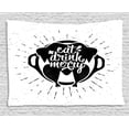 thumbnail image 1 of Eat Drink and Be Merry Tapestry, Modern Doodle Style Grunge Noel Inspiration Hand Drawn Art, Wall Hanging for Bedroom Living Room Dorm Decor, 60W X 40L Inches, Black and White, by Ambesonne, 1 of 2
