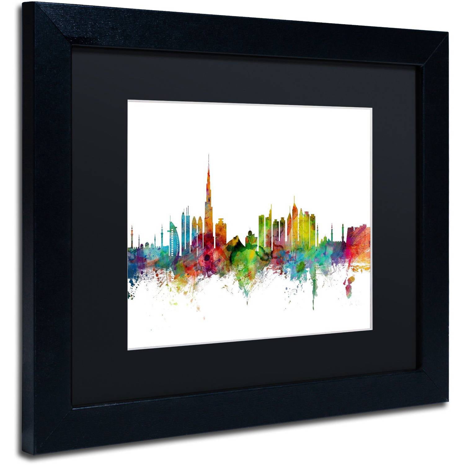 Trademark Fine Art "Dubai Skyline" Canvas Art by Michael Tompsett Black Matte, Black Frame