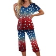 thumbnail image 2 of 4th of July Women's Pajama Sets 2026 Lounge Sleepwears Independece Day US Star Flower Printed Plus Size Short Sleeve Top and Capri Pants Pajama Set, 2 of 6