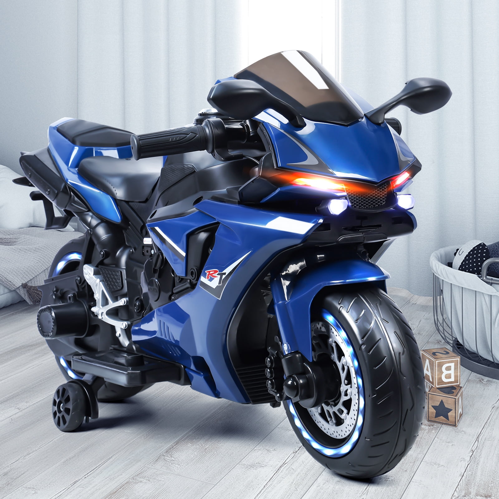 AQCW Electric Motorcycle for Kids,Speed Up to 9mph Ride-On Motorcycle with Safety Auxiliary Wheels,Electric Dirt Bike for Children (12V Battery)