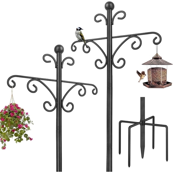KOLAKO Shepherd Hooks, Heavy Duty Bird Feeder Pole with 5 Prong Base, Adjustable Bird Feeding Station for Outdoor, 76 inch 2 Pack