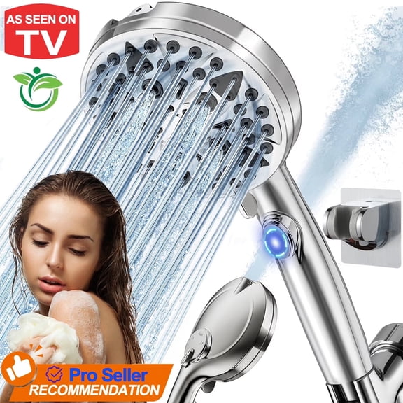 High Pressure Handheld Shower Head, 4.8" Large Panel Rain Shower Head with 9 Spray Modes, One-Touch Pause Button, Long Hose and Adjustable Bracket for Bathroom Cleaning and Pet Bath