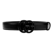 Gucci GG Marmont Wide Belt Black Leather Antique Gold Double G Size 120 New