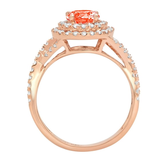 1.3125 ct Round Cut Simulated Red Diamond Solitaire with Accents Engagement Ring for Women in 18K Rose Gold