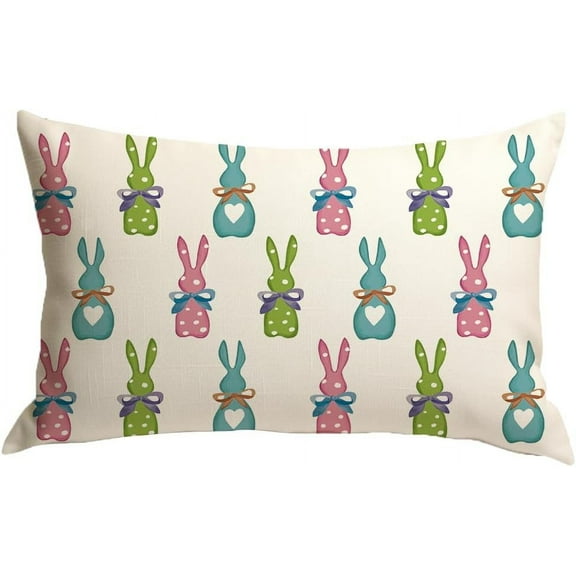 Easter Pillow Covers 12x20 Inch,Holiday Bunny Rabbits Decor Throw Pillow Covers,Colorful Spring Farmhouse pillowcase for Home Sofa Couch(08-12)