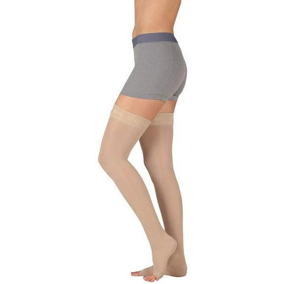 Juzo 4412 Basic Open Toe Thigh Highs w/Silicone Band - 30-40 mmHg Black II Reg 4412AGSB10-II