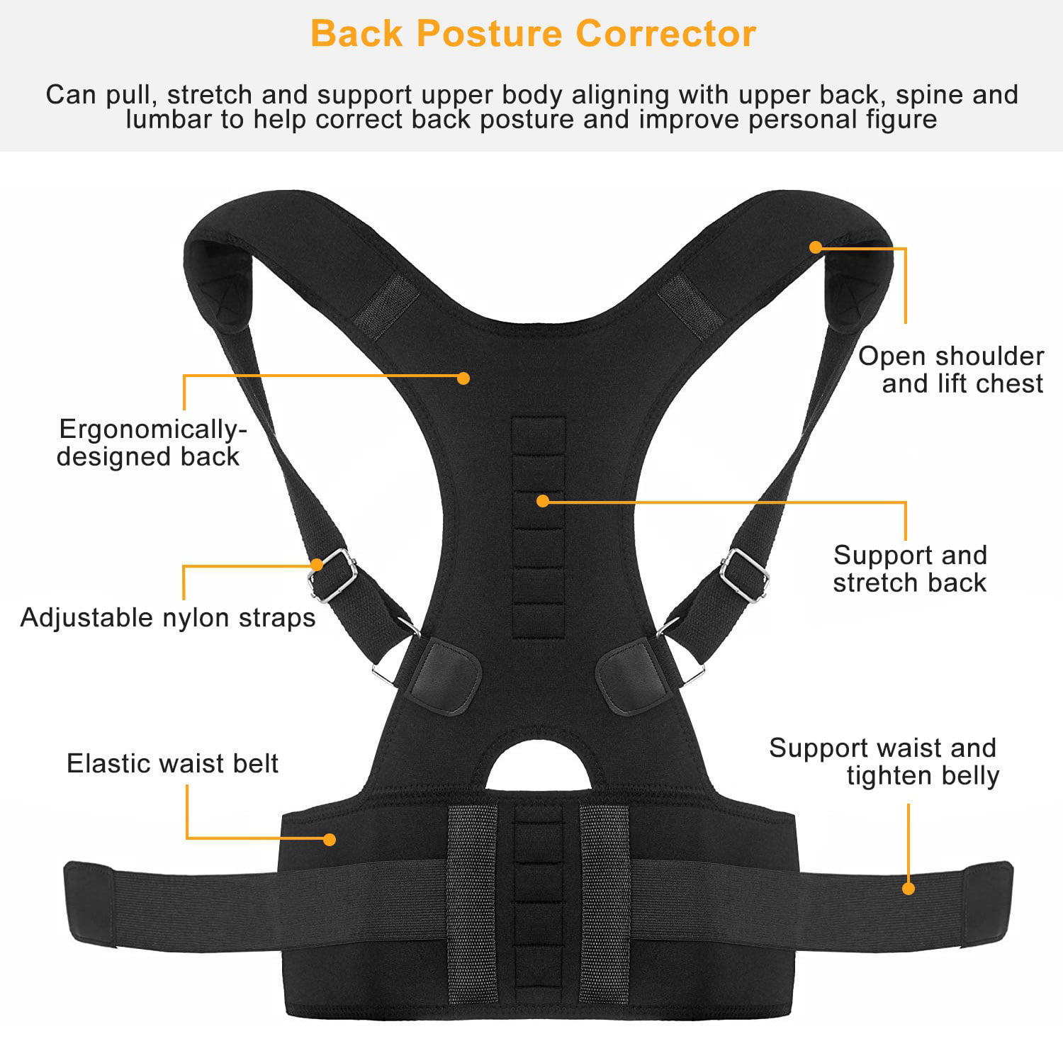 Unisex Posture Corrector Support Magnetic Lumbar Back Posture Support Belt  Adjustable Upper Back Braces Clavicle Shoulder Brace Belt Pain Relief  Therapy, M 