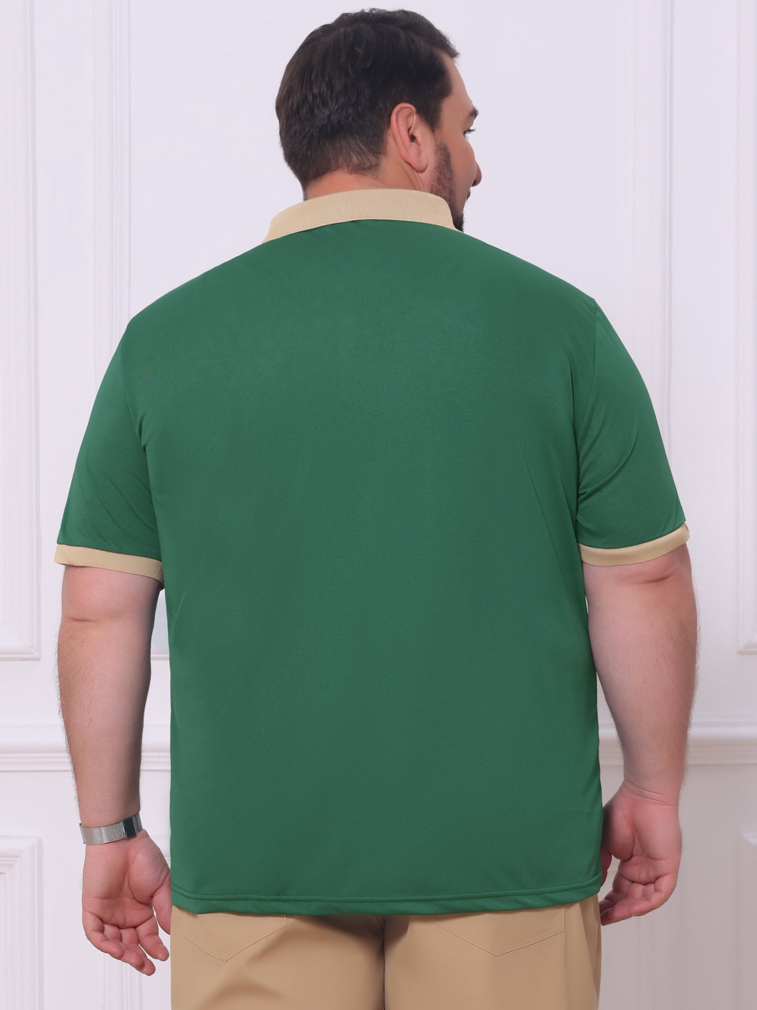 DARING DIVA Men's Contrast Collar Short Sleeves Breathable Polo Shirts 5XL Green