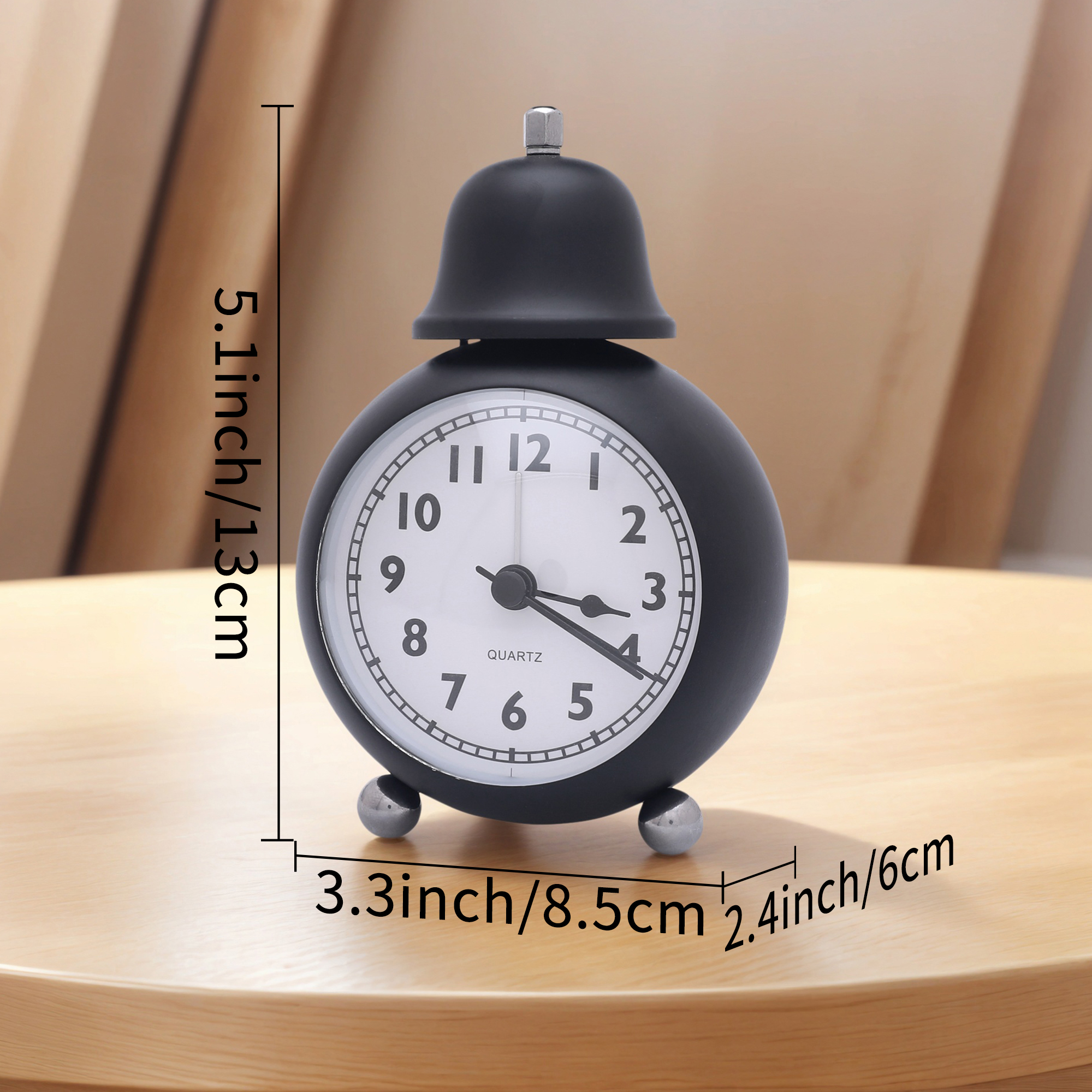 Unique Bargains Spherical Alarm Clock with Single Bell Design Black 3.3"L x 2.4"W x 5.1"H