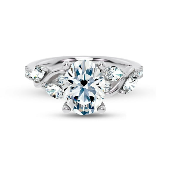 Oryn Jewel 2 Ct Oval Cut Lab Created Diamond Ring - Solitaire with Accents Curved Vine Design - 14K White Gold Over Engagement Wedding Jewelry for Women's - Diamond Rings for Her