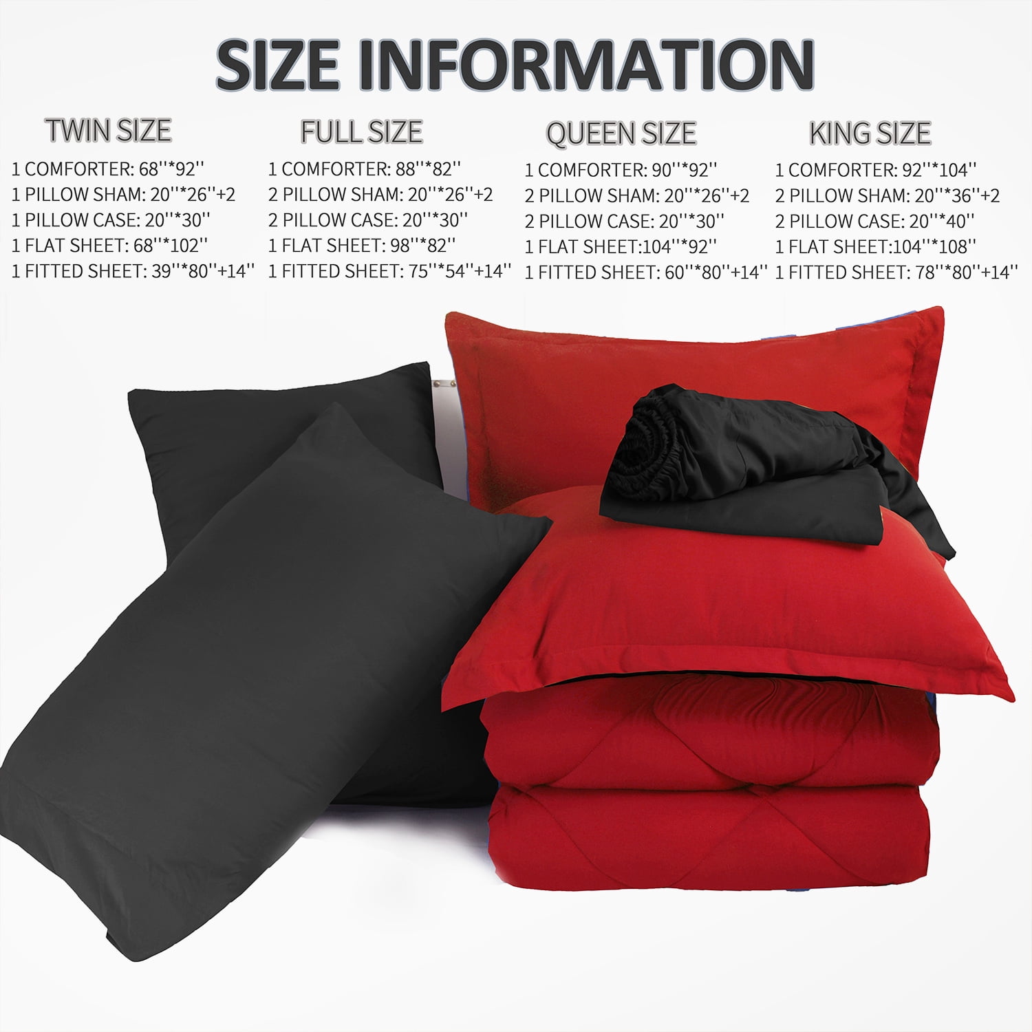 HIG 7 Piece Reversible Full Comforter Set - Red Quilted Down Alternative Bedding All Season Super Soft Microfiber Bed in a Bag Includes Sheets Pillowcases Shams