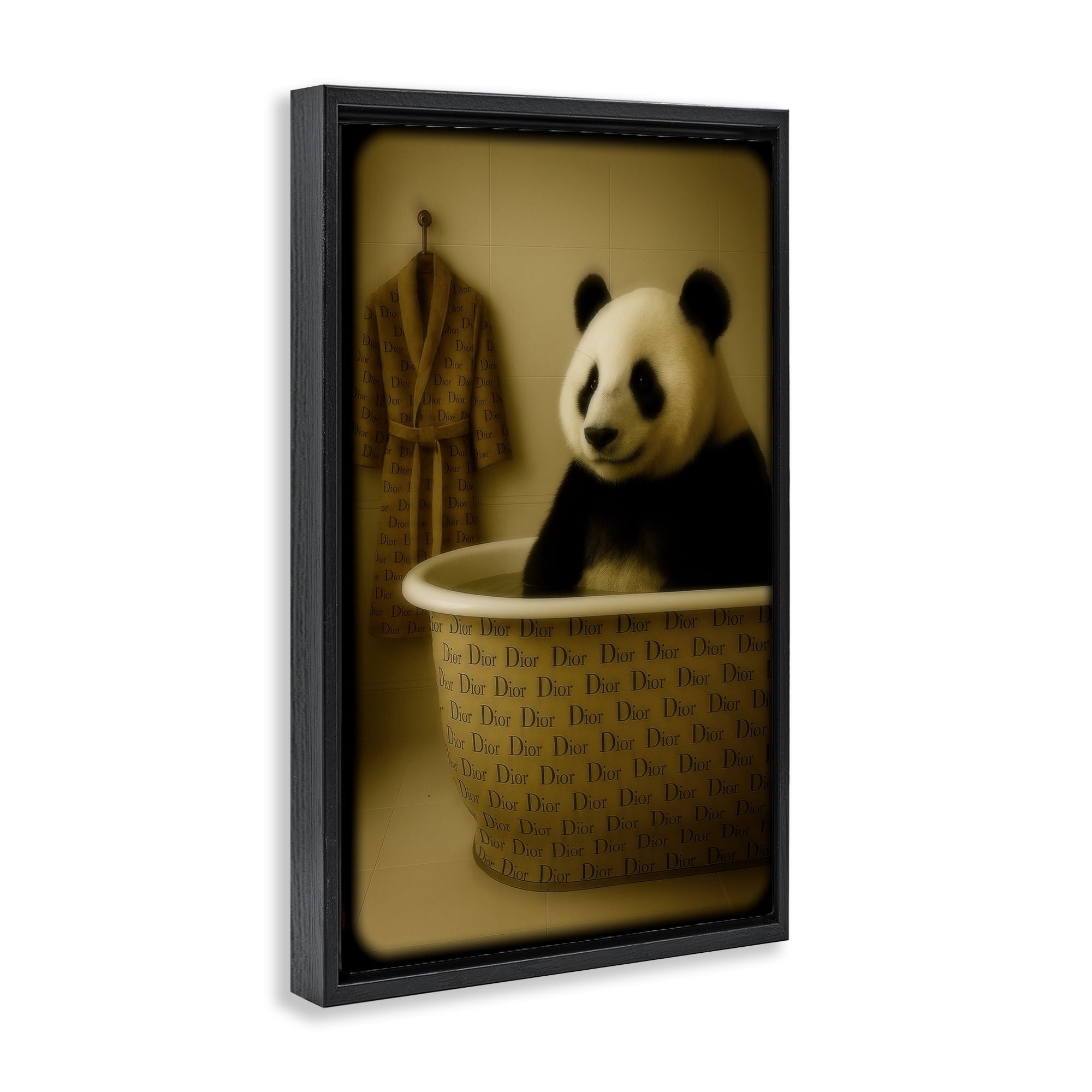Stupell Industries Couture Panda in Luxury Tub Black Framed Floater Canvas Wall Art, design by Grotto Studios